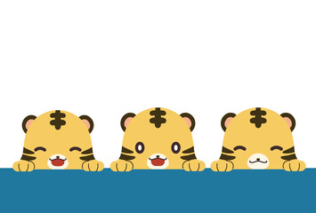 Naklejka premium ひょっこり顔を出しているトラの年賀状向け素材