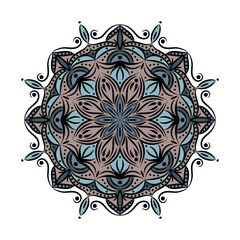 Flower Mandala. Islam, Arabic, Indian, ottoman motives. Unusual flower shape. Hand drawn background. Decorative round ornament.