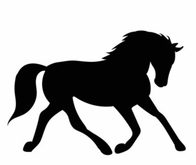 running horse, black silhouette, vector, isolated