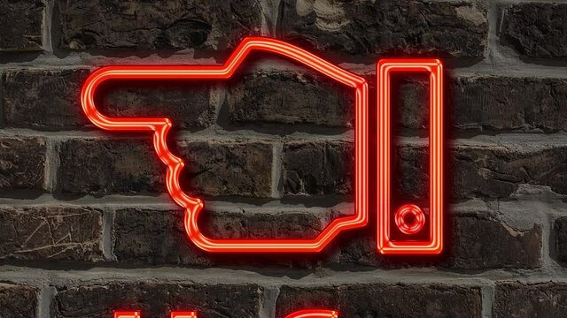Detailansicht einer Leuchtreklame an einer Mauer mit der Aufschrift Pr&uuml;fung 