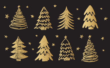 Christmas tree set, Hand drawn illustrations.	
