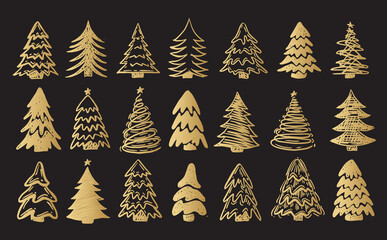 Christmas tree set, Hand drawn illustrations.	
