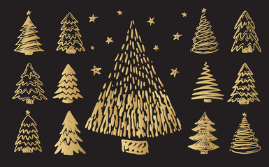 Obraz premium Christmas tree set, Hand drawn illustrations. 