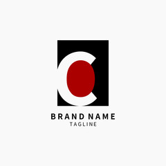 Simple Initial Letter C Monogram Logo , Black and Red Isolated on Grey Background, Minimalist Symbol,Emblem, Sign Vector Design
