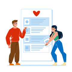 Wish List Create Write And Check Couple Vector. Young Man And Woman Writing And Checking Wish List, Preparing Present At Valentine Day Or Christmas Event. Characters Flat Cartoon Illustration