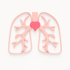 Lungs with heart sign for pulmonary disease concept. Body organ 3d render illustration.