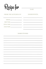 Blank Recipe Book Printable Template, Blank Pages Sheet Organizer Binder, Kitchen Cookbook, Recipe paper