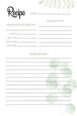 Blank Recipe Book Printable Template and Blank Pages Sheet Organizer Binder
