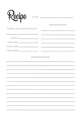 Blank Recipe Book Printable Template, Blank Pages Sheet Organizer Binder, recipe paper