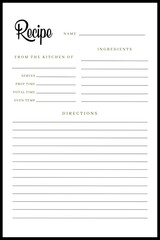 Blank Recipe Book Printable Template, Blank Pages Sheet Organizer