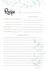 Blank Recipe Book Printable Template, Blank Pages Sheet Organizer Binder, DIY, Kitchen Cookbook, A4