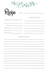Blank Recipe Book Printable Template, Blank Pages Sheet Organizer Binder, DIY, Kitchen Cookbook