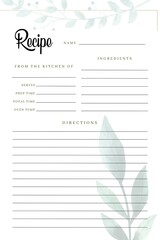 Blank Recipe Book Printable Template, Blank Pages Sheet Organizer Binder