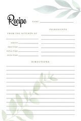 Blank Recipe Book Printable Template, Blank Pages Sheet Organizer Binder, DIY, Kitchen Cookbook, A4 & Letter