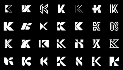 Abstract logos collection with letter K. Geometric abstract logos. Icon design 