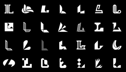 Abstract logos collection with letter L. Geometric abstract logos. Icon design 