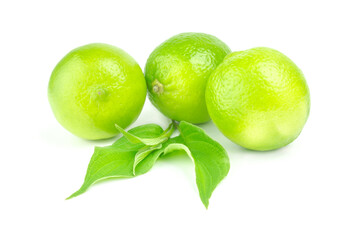 Three juicy limes isolated on white background