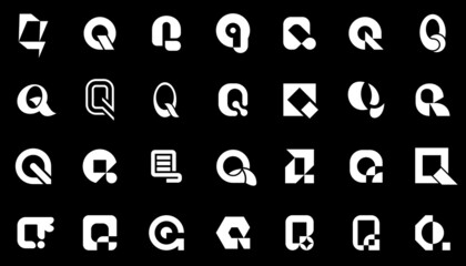 Abstract logos collection with letter Q. Geometric abstract logos. Icon design 