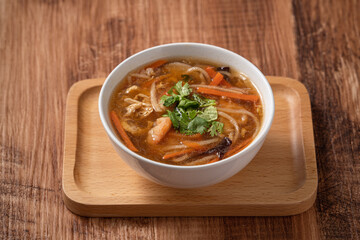 Delicious traditional thick soup with shrimp meat ball and vegetables.