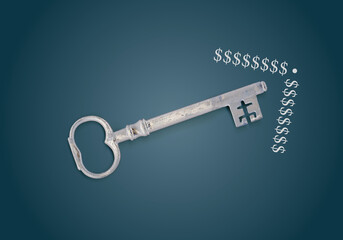 Dollar sign Key to success with chalk arrow on blackboard
