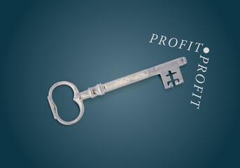 Key to success with chalk arrow on blackboard