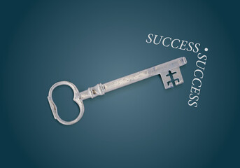 Key to success with chalk arrow on blackboard