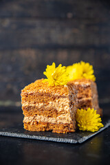 honey cake biscuit cream sweet dessert meal snack on the table copy space food background 