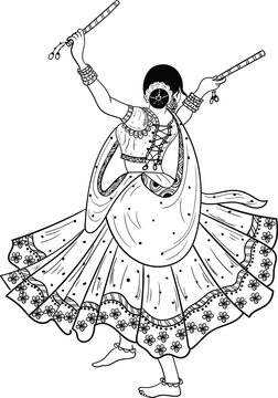 Female colored sketch illustration Dandiya Raas Navaratri Garba Folk dance  garba white hand vertebrate png  PNGWing