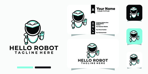 Hello Robot logo and business card design vector template