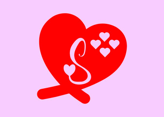 S letter logo with love icon, valentines day design template
