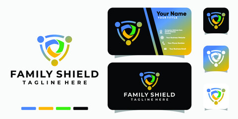 Family shield logo and business card design vector template
