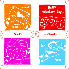 Set of Valentine's Day cards. Cute valentines. Cartoon style. Cats in love. Vector illustration isolated on white background.