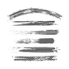 Tire marks from a motorcycle and car, shabby imprint of car wheel, tire track of offroad car, vector illustration. © diluck