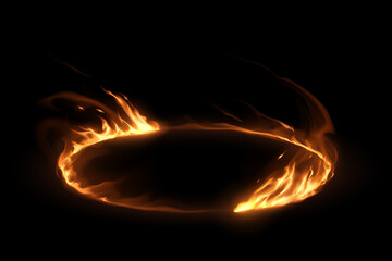 Circle fire flames effect on black background - obrazy, fototapety, plakaty