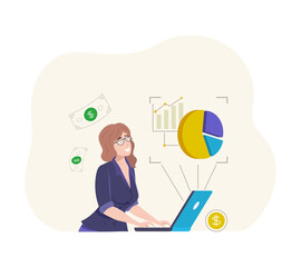 People with business growth graph set. Statistics finance presentation of successful project