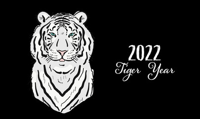 Tiger, animal character. Symbol of 2022 New Year. Design Template for Christmas card, banner, poster, holiday decoration
