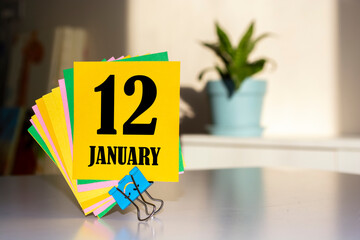 January 12. 12th day of the month, calendar date. Winter month, day of the year concept.