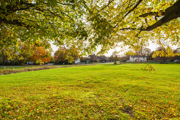 Barrington Village Green Cambridgeshire in the autumn sun