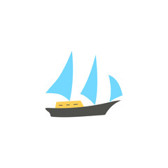 Boat, sail icon. schooner ship symbol in color icon, isolated on white background