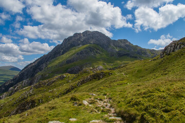 Fototapeta na wymiar Climbing Tryffan via the South Ridge in the Ogwen Vally in Snowdonia
