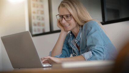 young woman telecommuting on her laptop computer at home