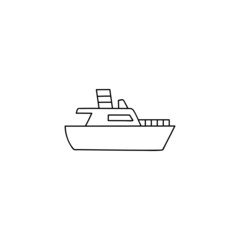 ferry ship icon in flat black line style, isolated on white background