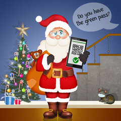 Santa Claus has the green pass on his mobile