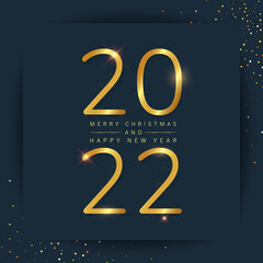 Merry Christmas and 2022 Happy New Year text lettering design for poster, banner or greeting card. Vector Illustration