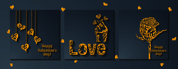 Naklejka premium Happy Valentine's Day abstract square art templates. Suitable for social media posts, mobile apps, banner designs, cards, invitations. Vector gold fashion background.