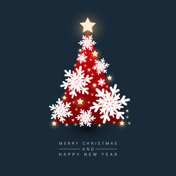 2025 Christmas tree decorated with snowflake background. Xmas and New Year holiday, vector illustration.