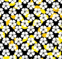 Rolgordijnen seamless floral background pattern, with flowers, leaves, paint strokes and splashes © Kirsten Hinte