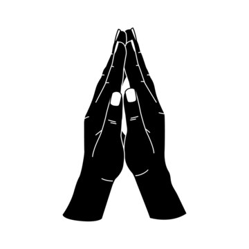 Prayer hands gesture, human body parts, black silhouette