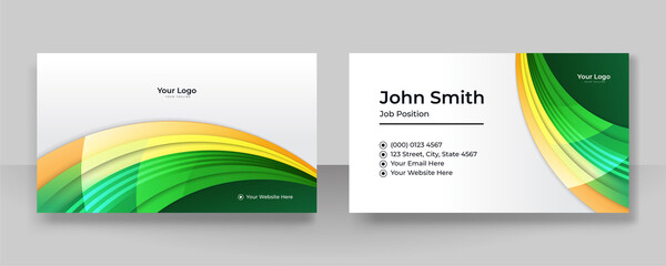 Naklejka premium Modern elegant green yellow business card design. Creative and clean business card template.