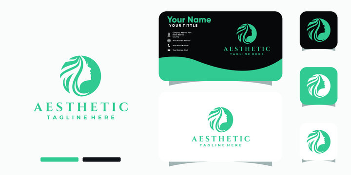 Aesthetic beauty face logo and business card design vector template